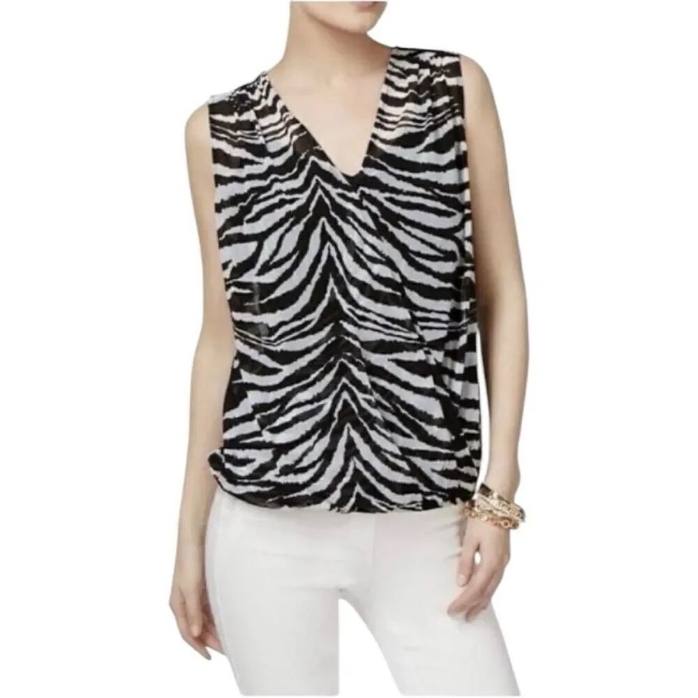 NWT Womens INC Zebra Animal Print Faux Wrap Sleeveless Blouse Top - Sz M